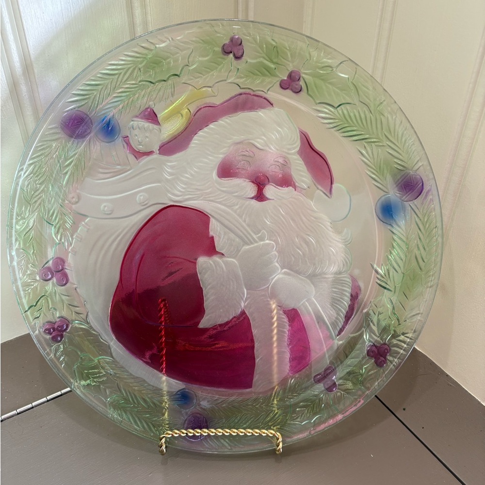 Vibrant Santa Claus Glass Art Plate
